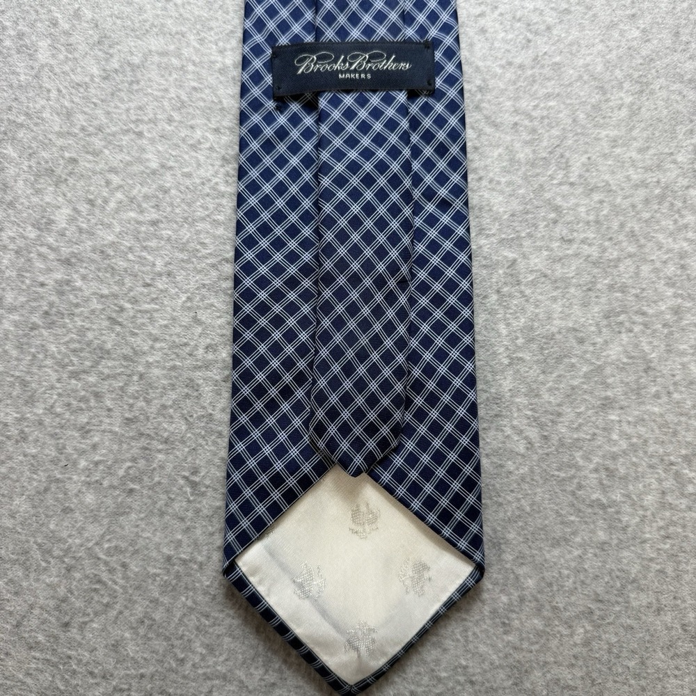Brooks‎ Brothers Dark Blue Silk Tie Plaid Grid&White